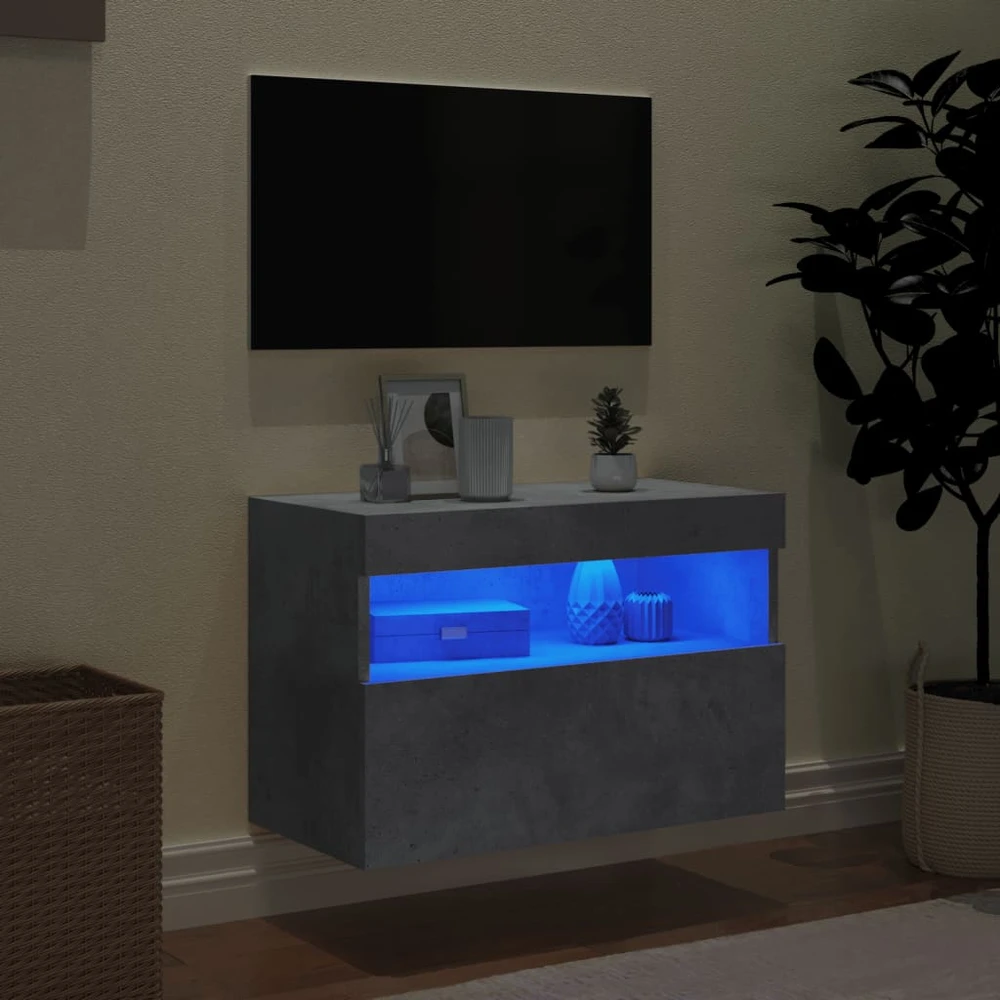 TV staliukas Sieninė TV spintelė su LED lemputėmis, betono pilka, 60x30x40cm