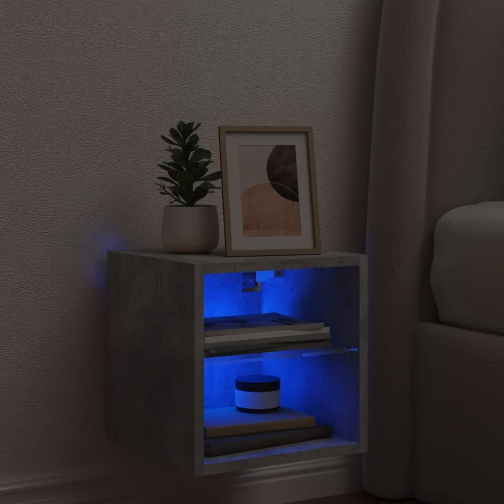 TV staliukas Sieninė TV spintelė su LED lemputėmis, betono, 30x28,5x30cm