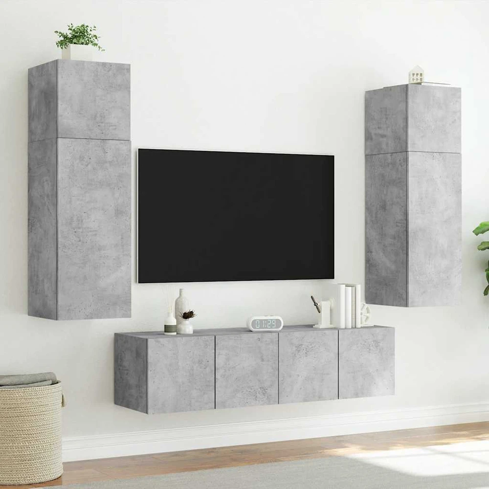 TV staliukas Sieninė TV spintelė su LED lemputėmis, betono pilka, 80x35x31cm