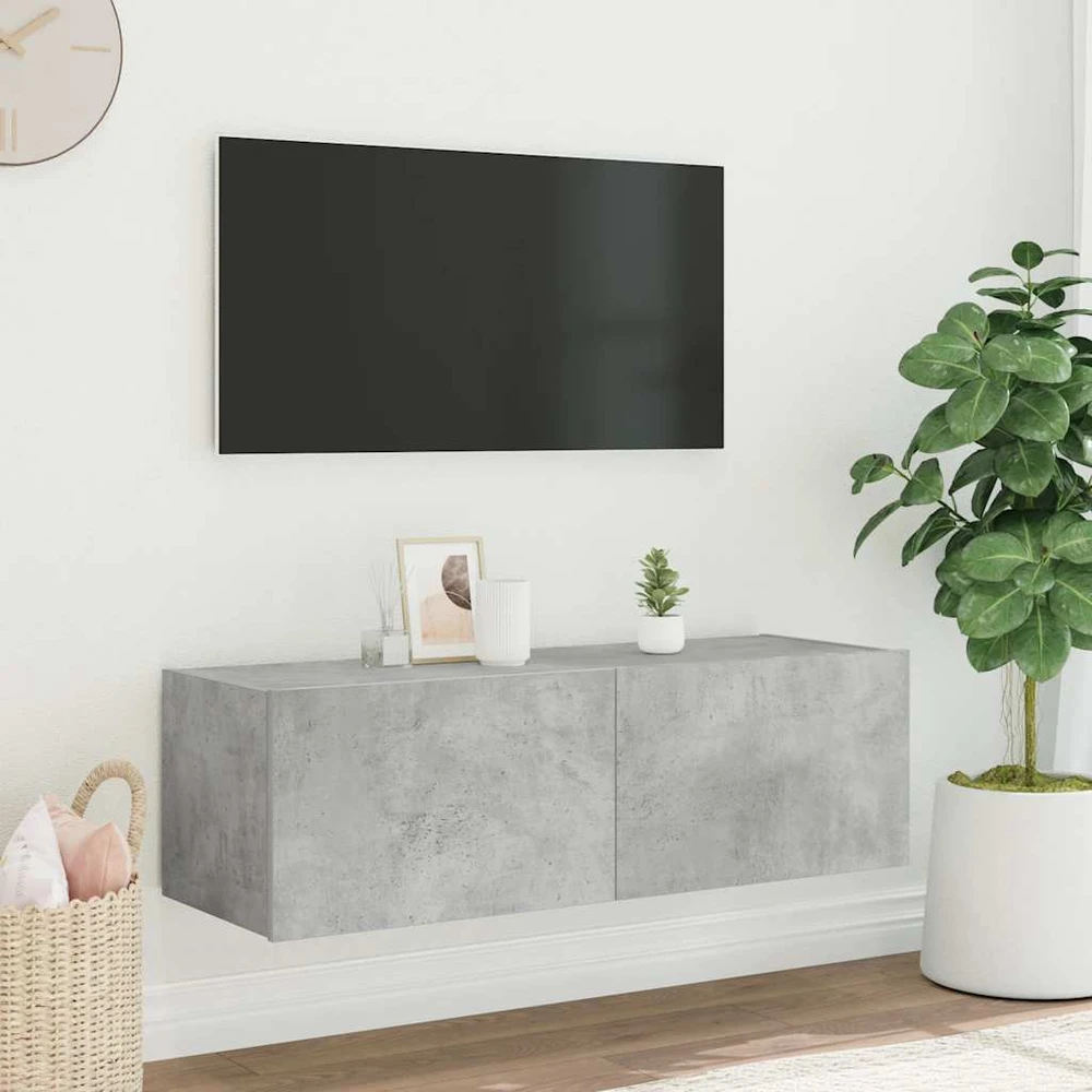 TV staliukas Sieninė TV spintelė su LED lemputėmis, betono, 100x35x31cm