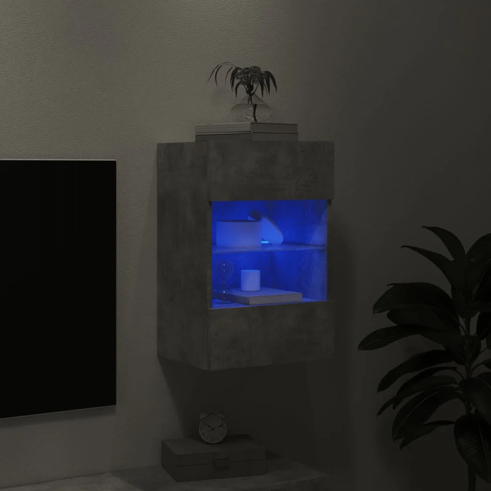 TV staliukas Sieninė TV spintelė su LED lemputėmis, betono, 40x30x60,5cm