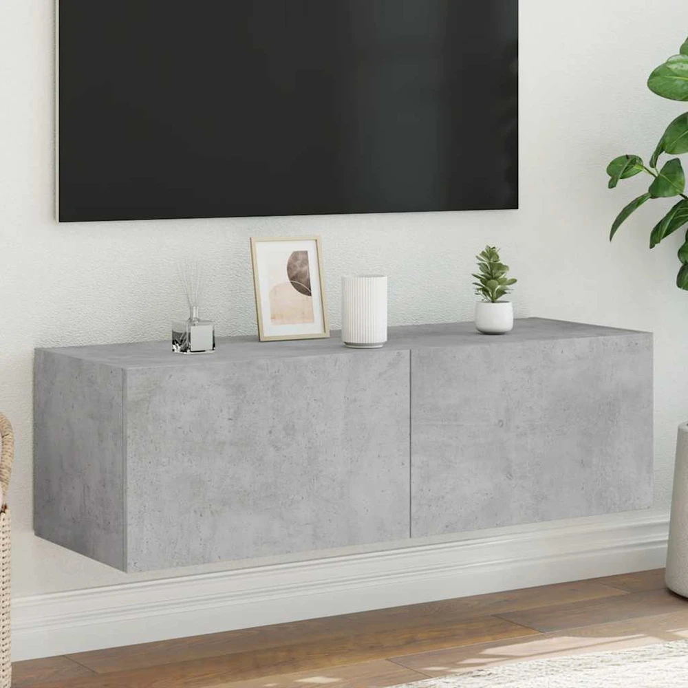 TV staliukas Sieninė TV spintelė su LED lemputėmis, betono, 100x35x31cm