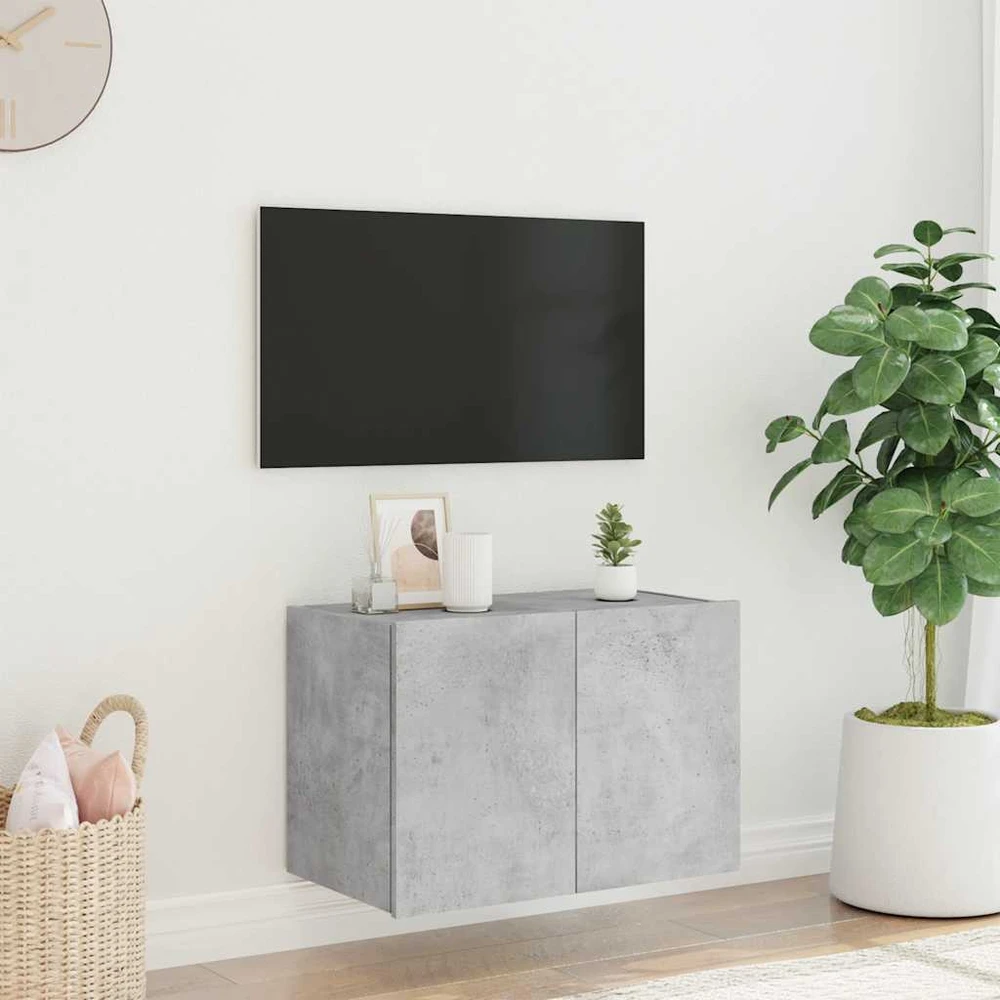 TV staliukas Sieninė TV spintelė su LED lemputėmis, betono pilka, 60x35x41cm