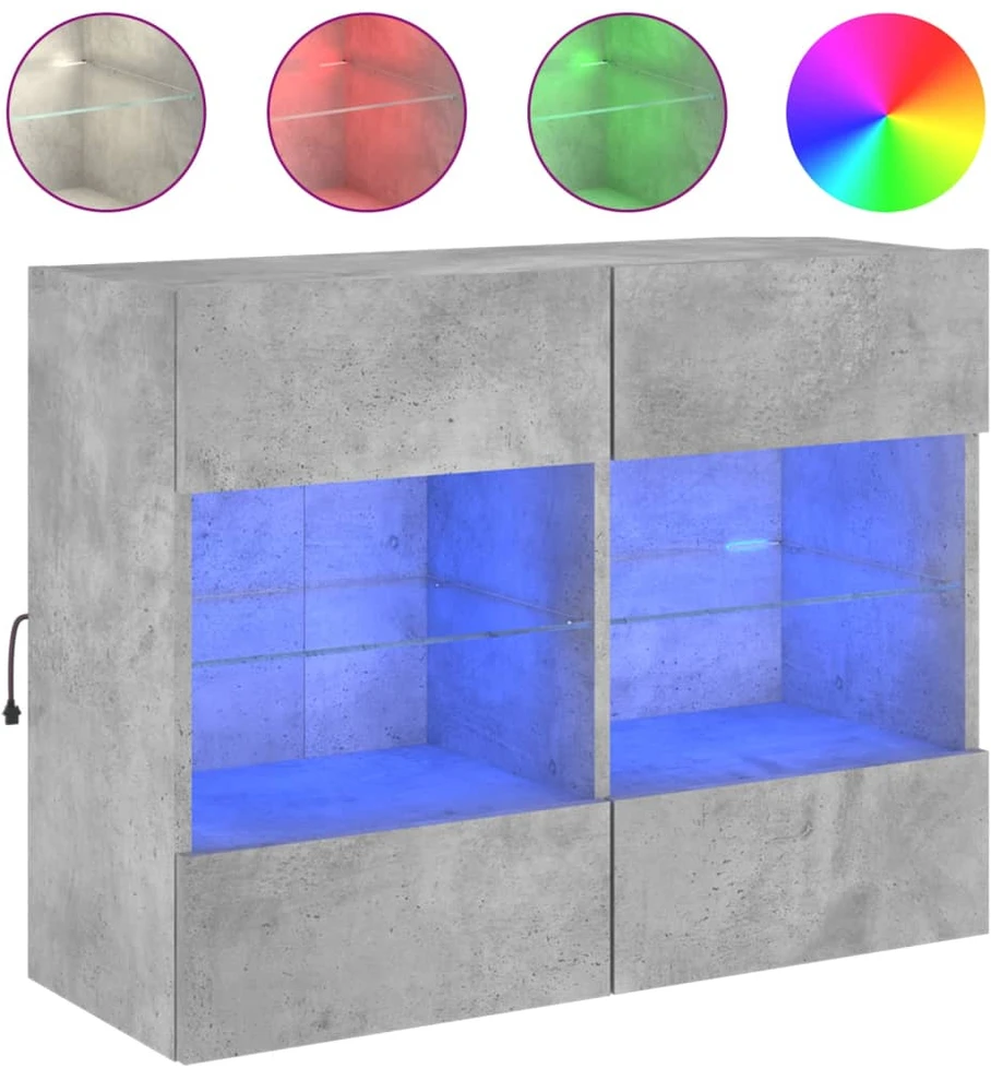 TV staliukas Sieninė TV spintelė su LED lemputėmis, betono, 78,5x30x60,5cm
