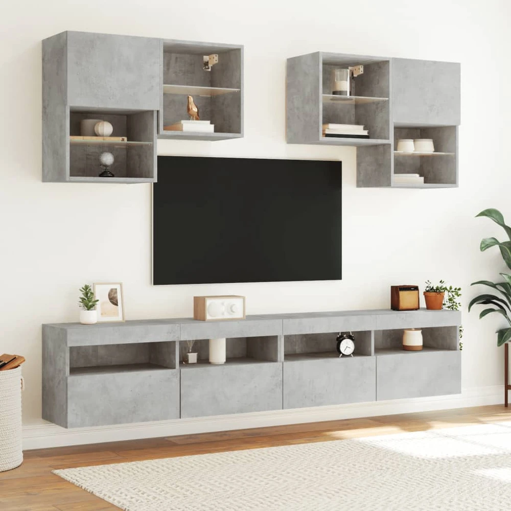 TV staliukas Sieninė TV spintelė su LED lemputėmis, betono, 100x30x40cm