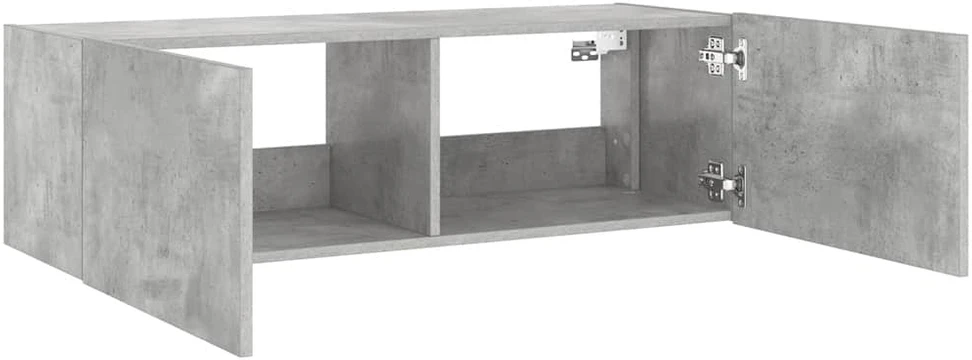 TV staliukas Sieninė TV spintelė su LED lemputėmis, betono, 100x35x31cm