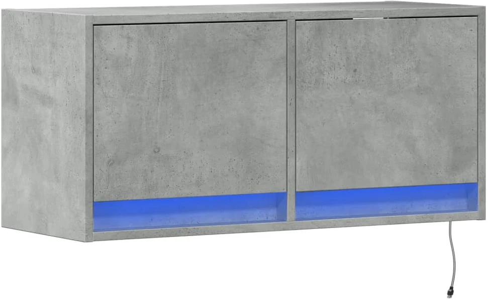 TV staliukas Sieninė TV spintelė su LED lemputėmis, betono, 80x31x35cm