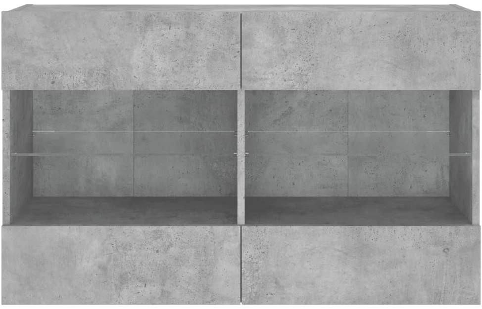 TV staliukas Sieninė TV spintelė su LED lemputėmis, betono, 98,5x30x60,5cm