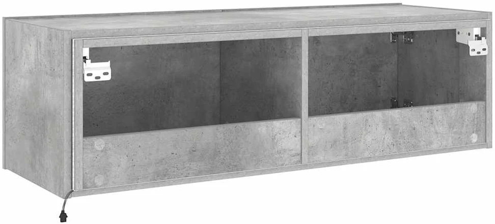 TV staliukas Sieninė TV spintelė su LED lemputėmis, betono, 100x35x31cm