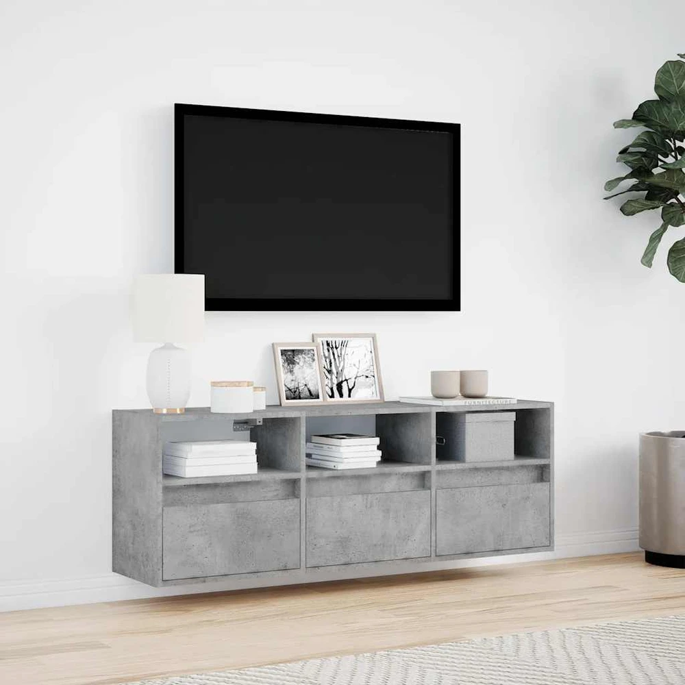 TV staliukas Sieninė TV spintelė su LED lemputėmis, betono, 130x31x45 cm