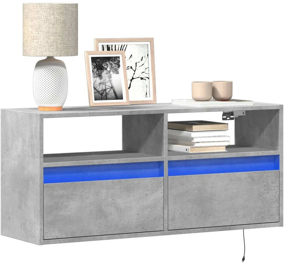TV staliukas Sieninė TV spintelė su LED lemputėmis, betono, 100x31x45cm
