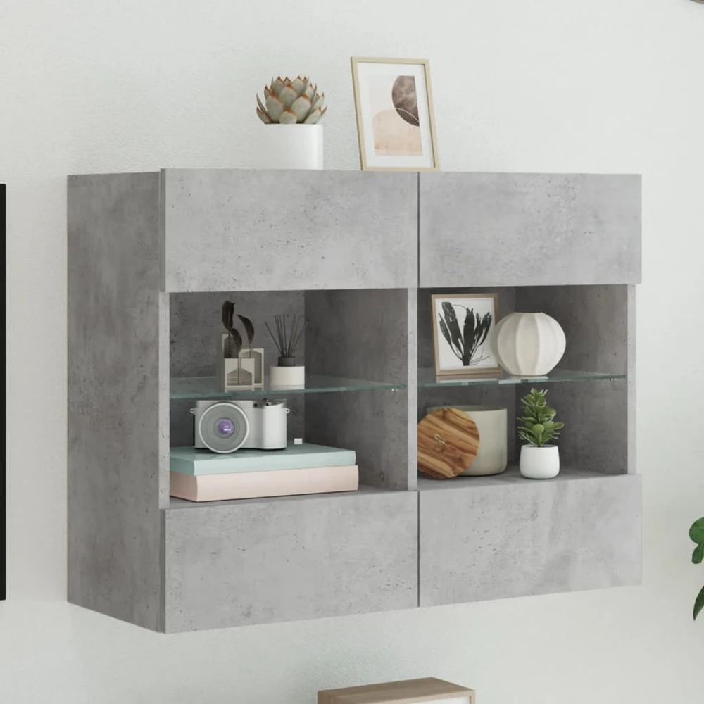 TV staliukas Sieninė TV spintelė su LED lemputėmis, betono, 78,5x30x60,5cm