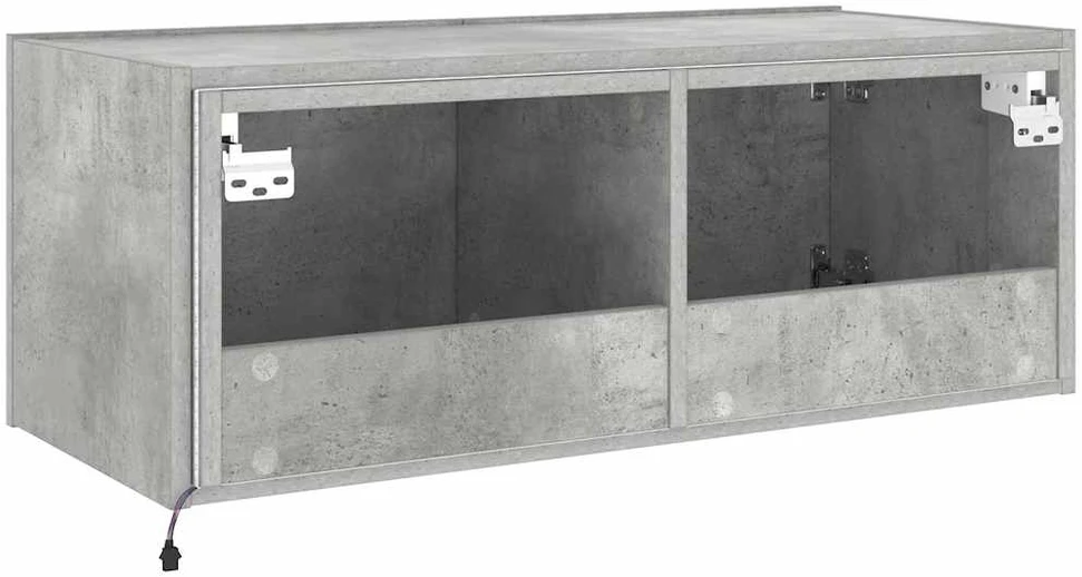 TV staliukas Sieninė TV spintelė su LED lemputėmis, betono pilka, 80x35x31cm