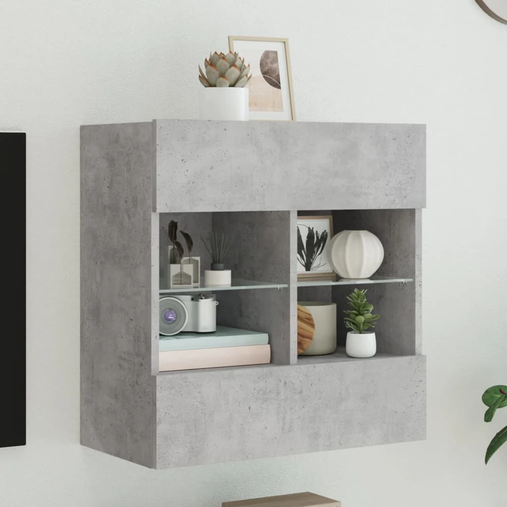 TV staliukas Sieninė TV spintelė su LED lemputėmis, betono, 58,5x30x60,5cm