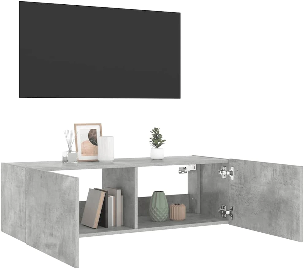 TV staliukas Sieninė TV spintelė su LED lemputėmis, betono, 100x35x31cm