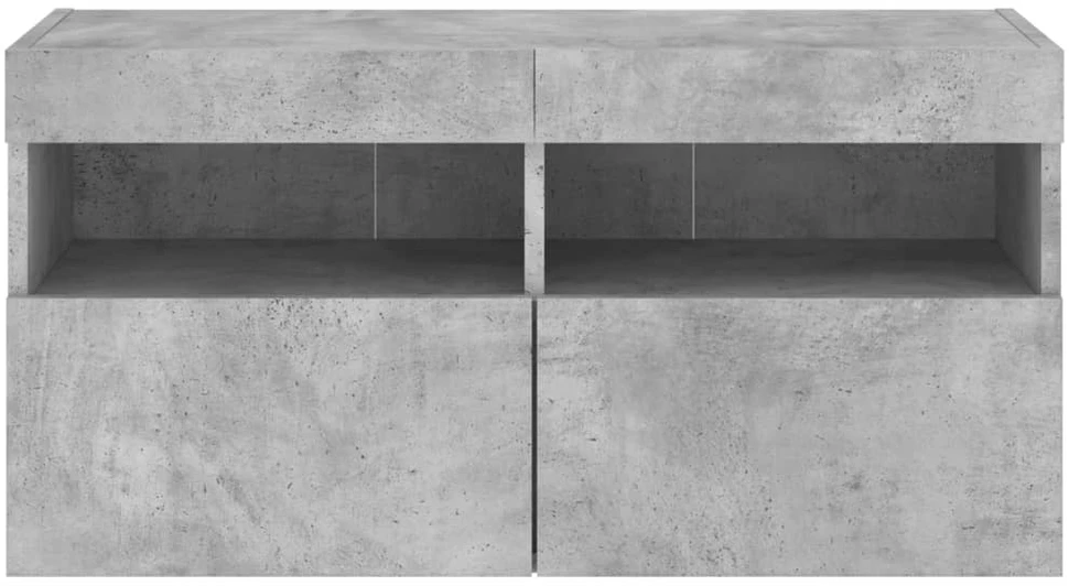 TV staliukas Sieninė TV spintelė su LED lemputėmis, betono pilka, 80x30x40cm