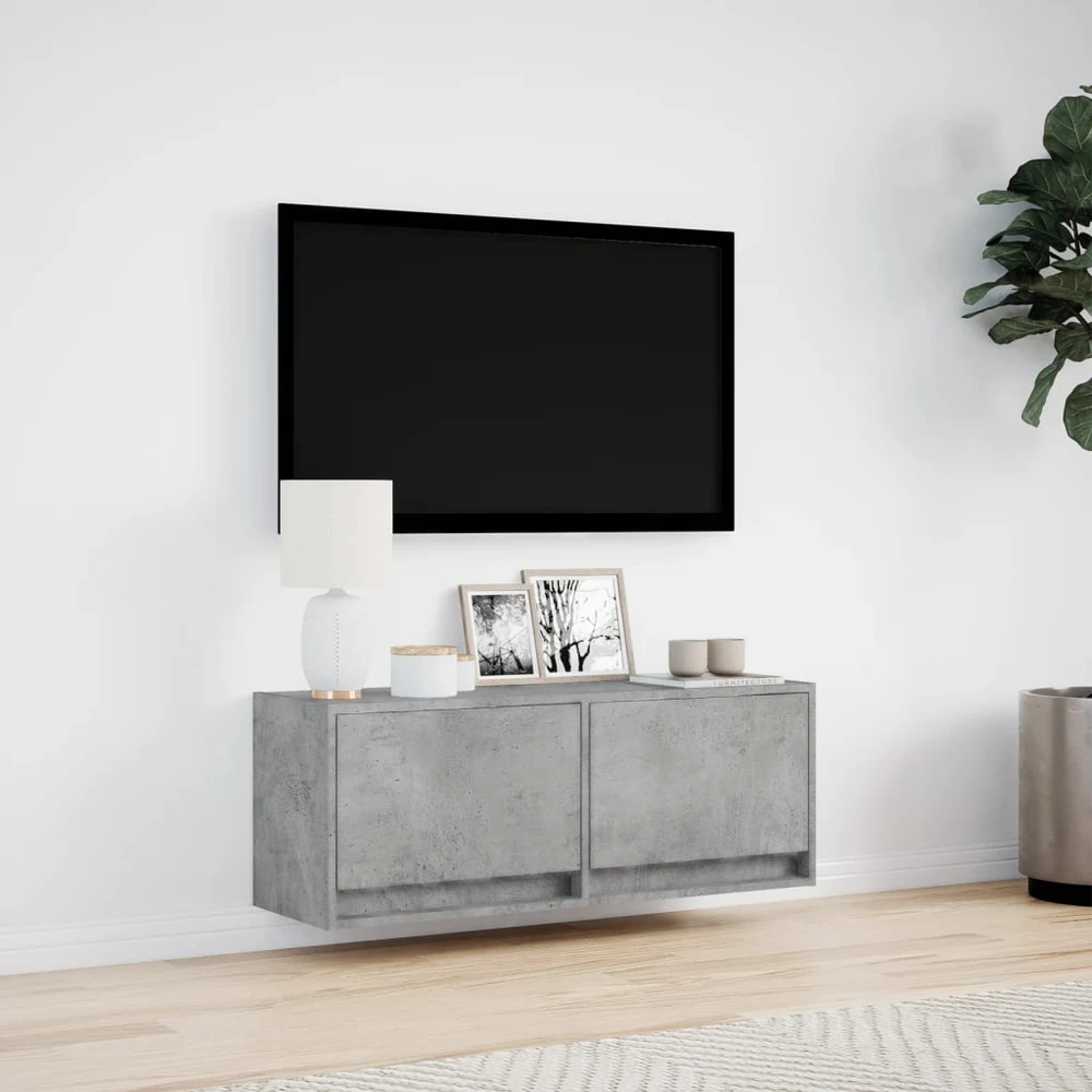 TV staliukas Sieninė TV spintelė su LED lemputėmis, betono, 100x31x35cm