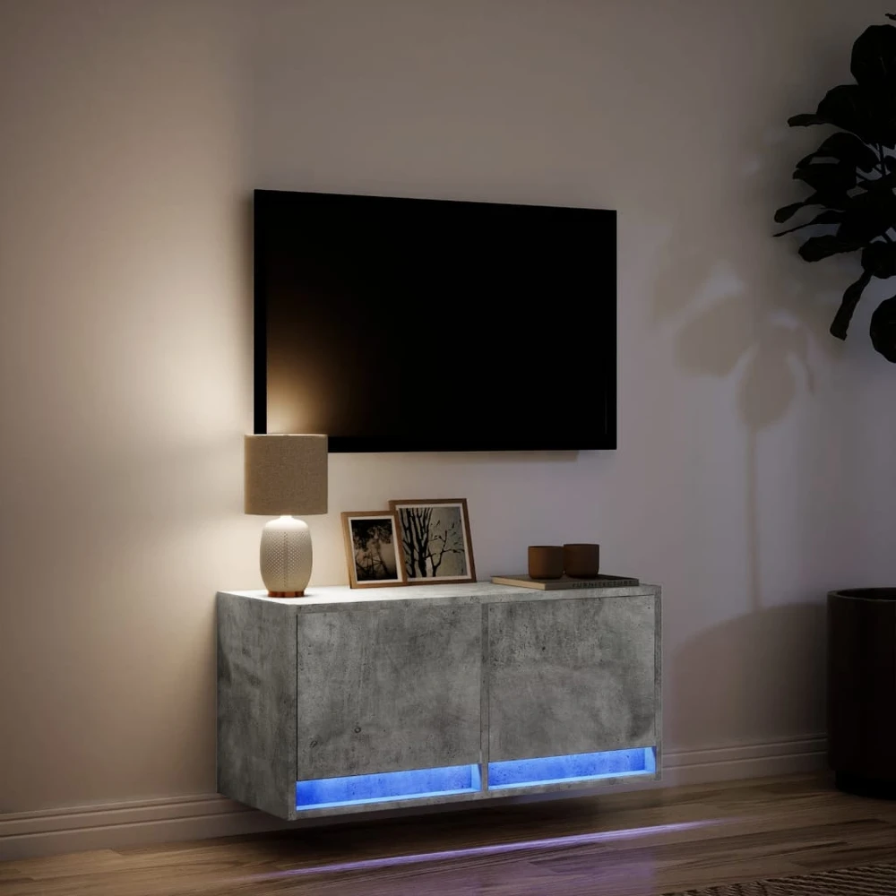TV staliukas Sieninė TV spintelė su LED lemputėmis, betono, 80x31x35cm