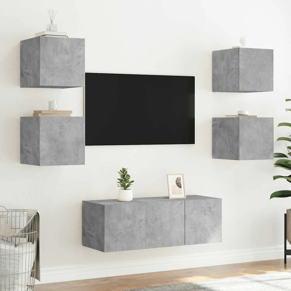 TV staliukas Sieninė TV spintelė su LED lemputėmis, betono, 30,5x35x30cm