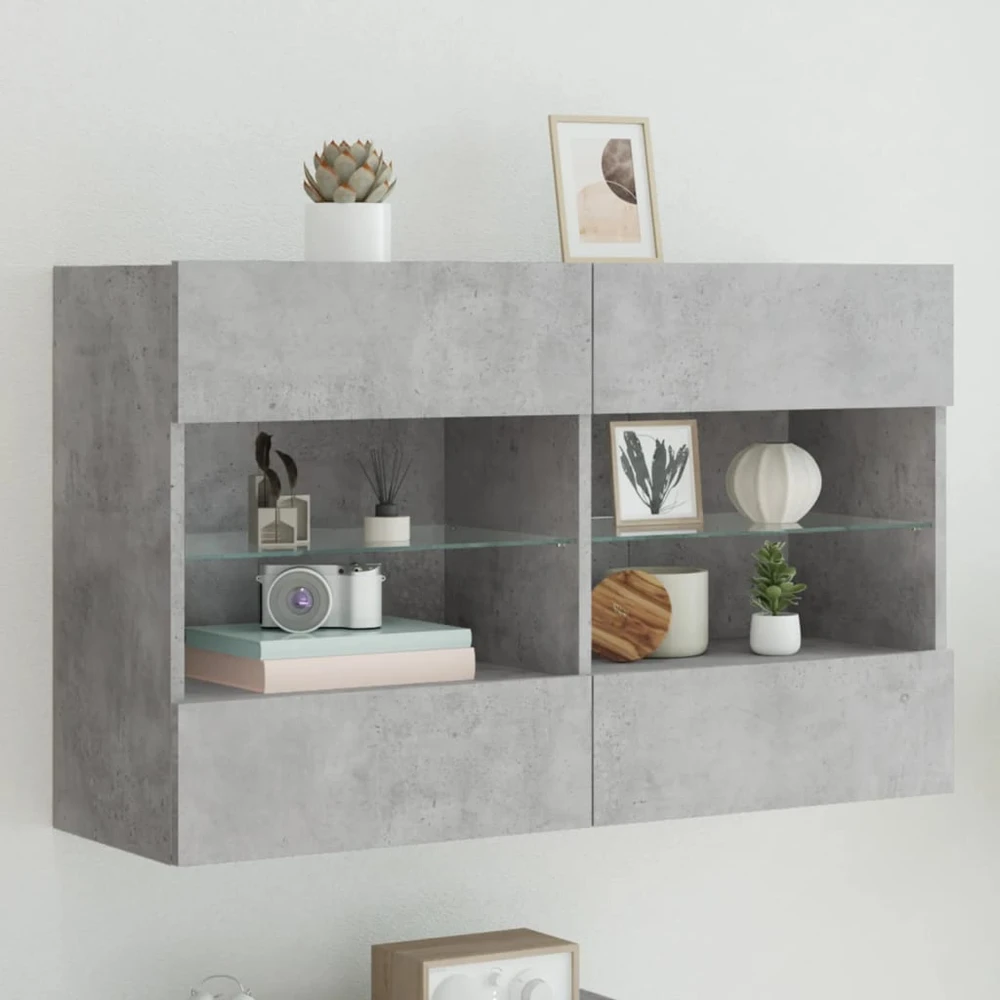 TV staliukas Sieninė TV spintelė su LED lemputėmis, betono, 98,5x30x60,5cm