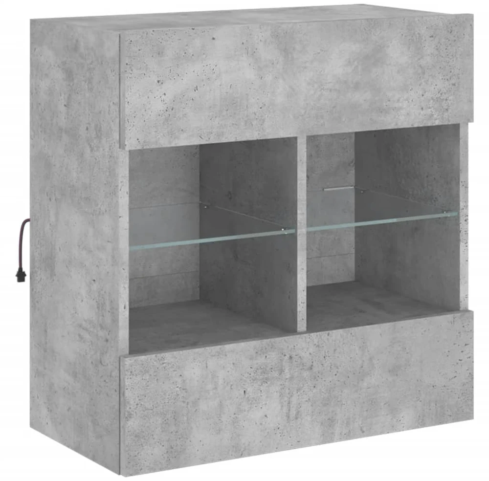 TV staliukas Sieninė TV spintelė su LED lemputėmis, betono, 58,5x30x60,5cm