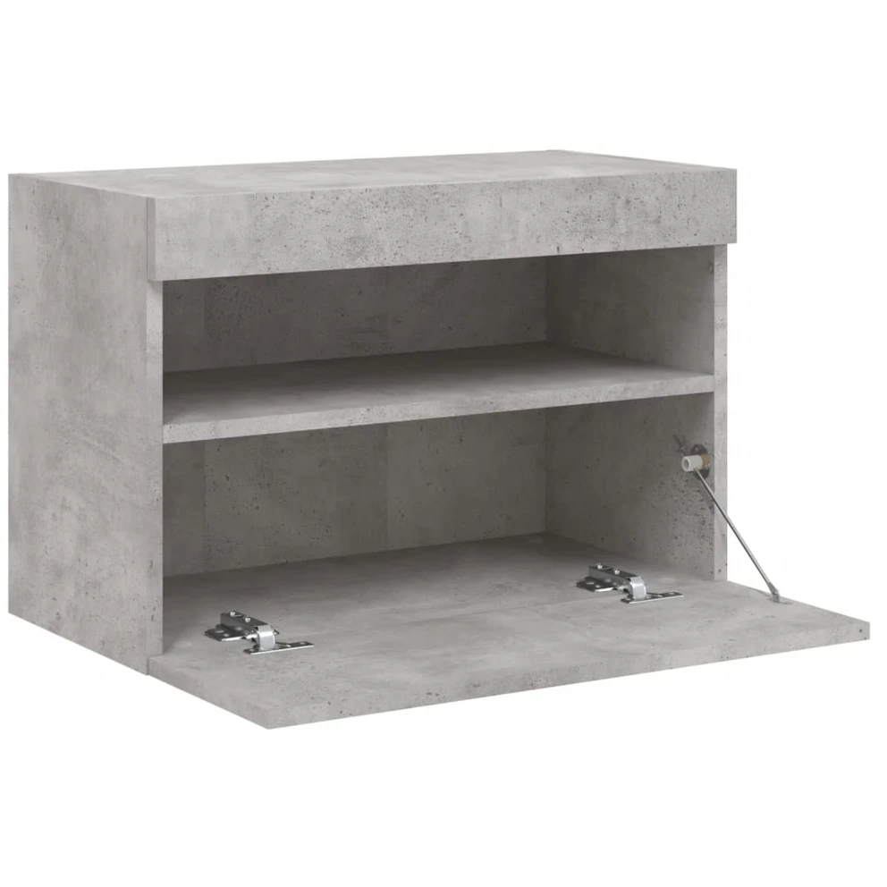 TV staliukas Sieninė TV spintelė su LED lemputėmis, betono pilka, 60x30x40cm