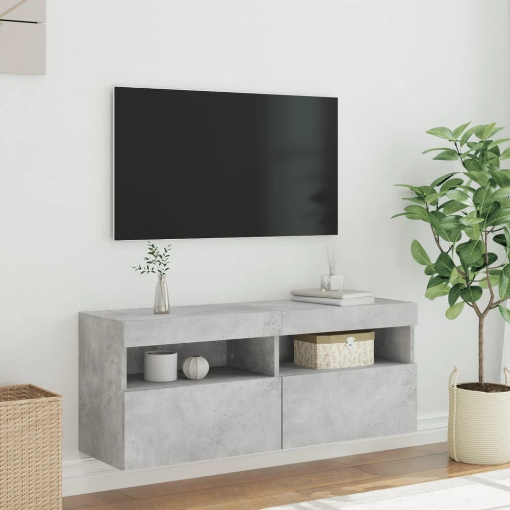 TV staliukas Sieninė TV spintelė su LED lemputėmis, betono, 100x30x40cm
