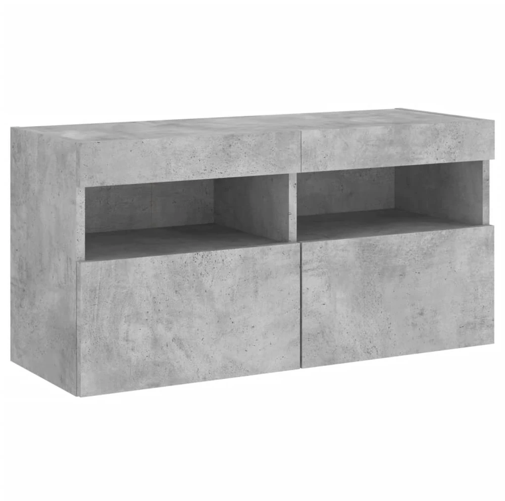TV staliukas Sieninė TV spintelė su LED lemputėmis, betono pilka, 80x30x40cm