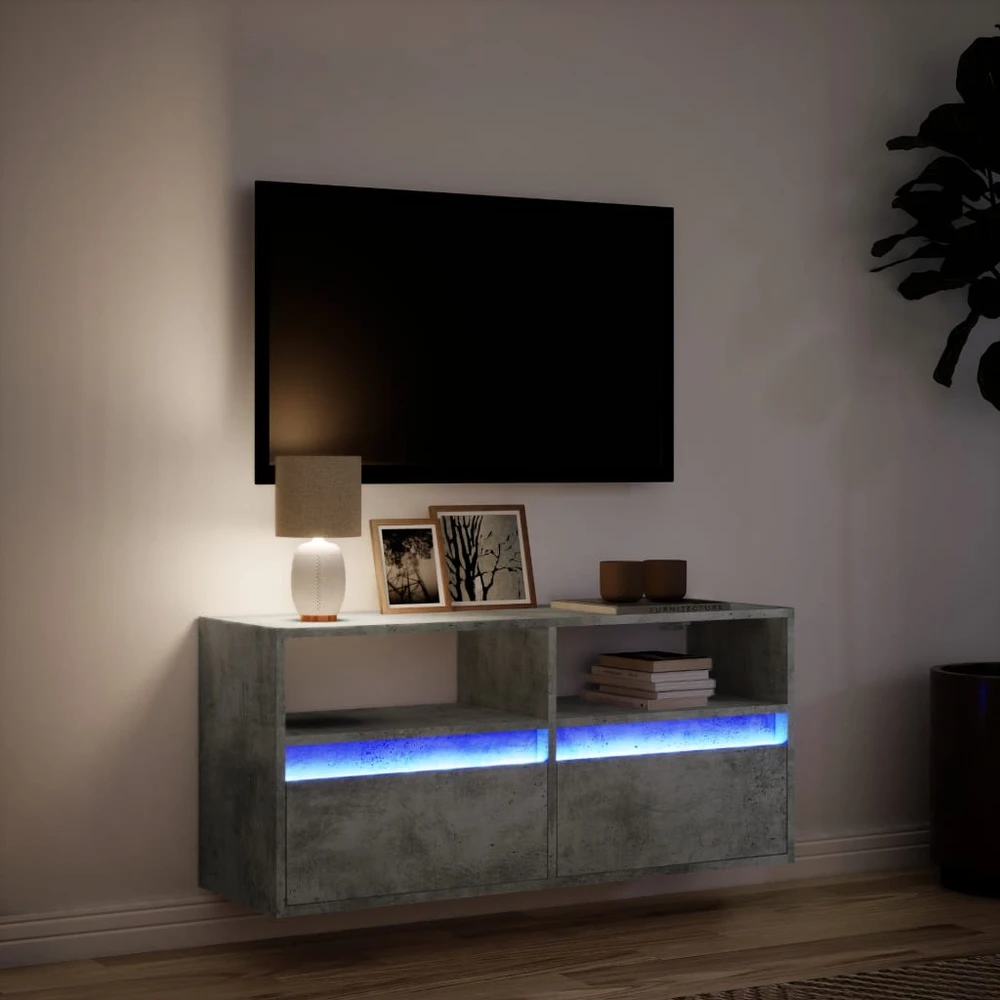 TV staliukas Sieninė TV spintelė su LED lemputėmis, betono, 100x31x45cm