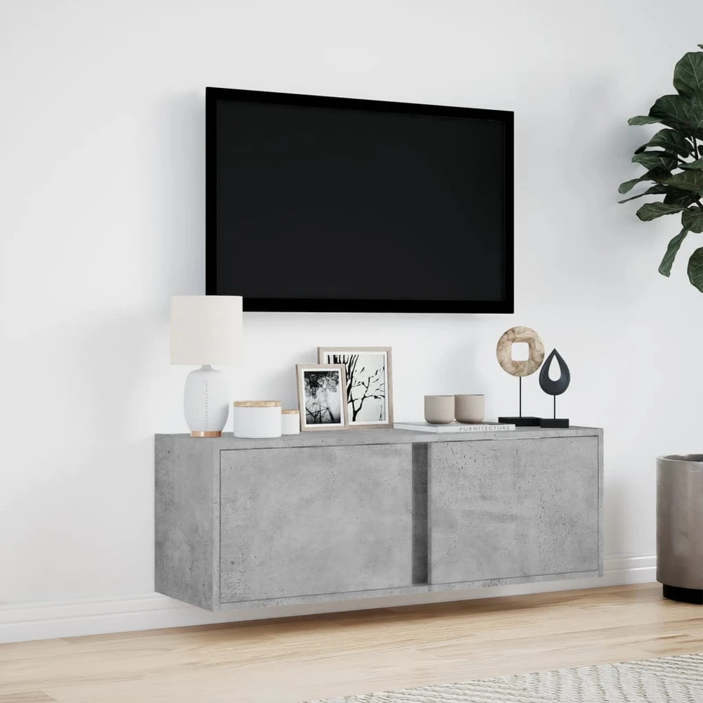 TV staliukas Sieninė TV spintelė su LED lemputėmis, betono, 100x31x35cm