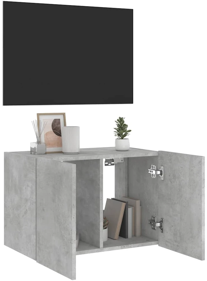 TV staliukas Sieninė TV spintelė su LED lemputėmis, betono pilka, 60x35x41cm