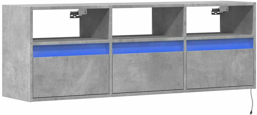 TV staliukas Sieninė TV spintelė su LED lemputėmis, betono, 130x31x45 cm