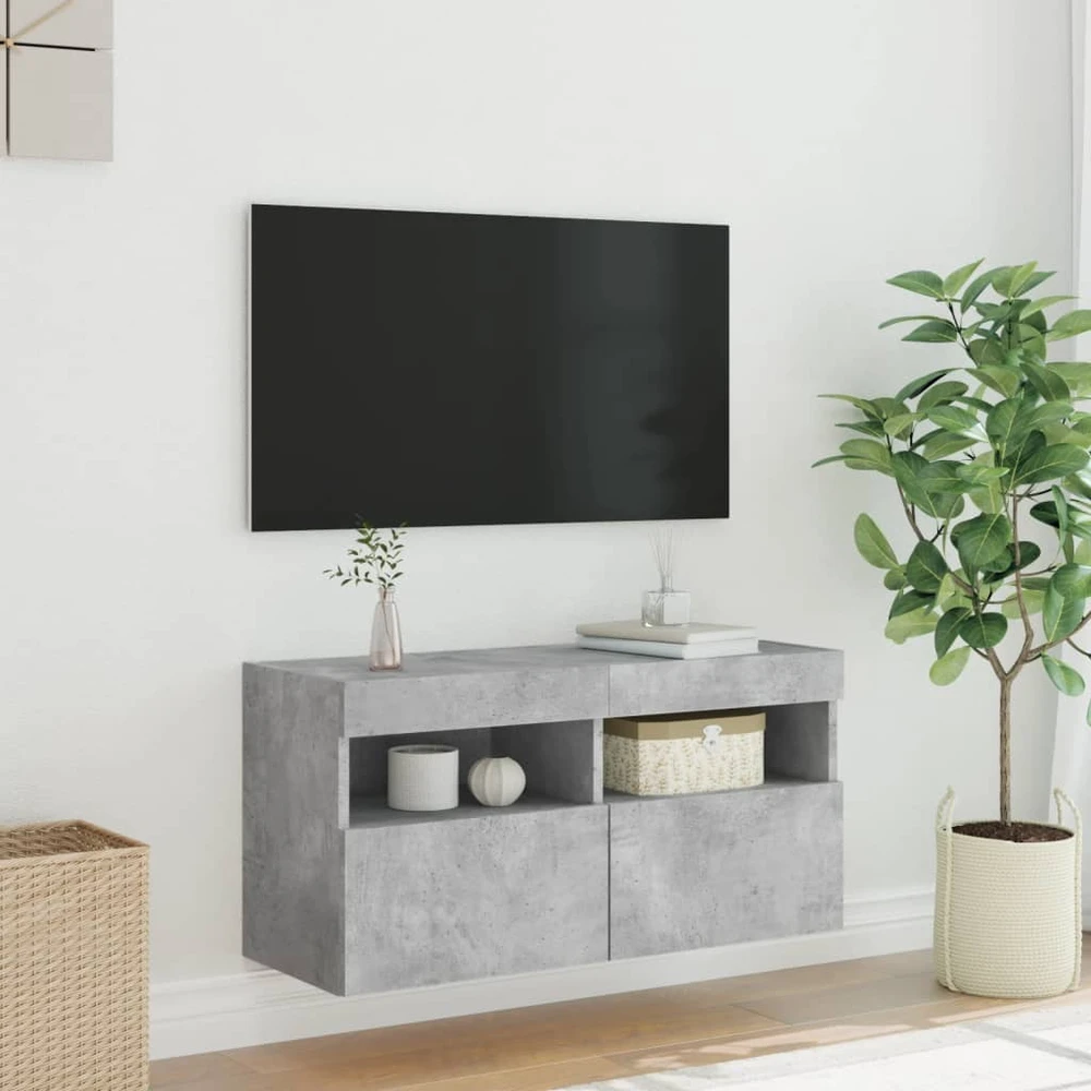 TV staliukas Sieninė TV spintelė su LED lemputėmis, betono pilka, 80x30x40cm