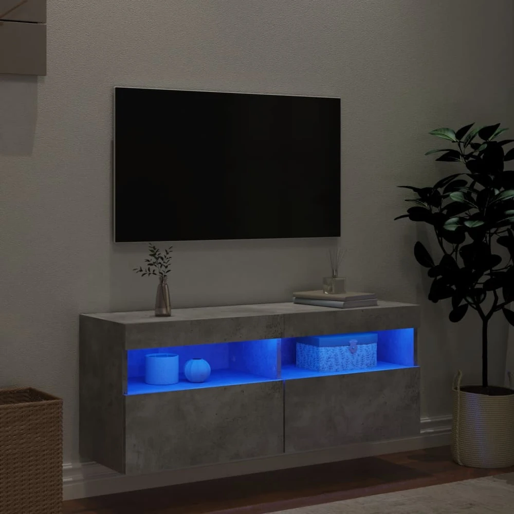 TV staliukas Sieninė TV spintelė su LED lemputėmis, betono, 100x30x40cm