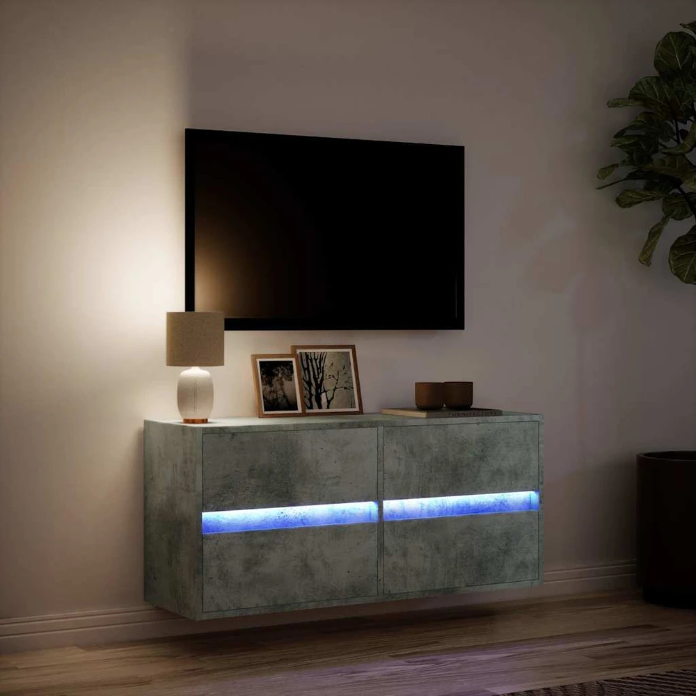 TV staliukas Sieninė TV spintelė su LED lemputėmis, betono, 100x31x45cm