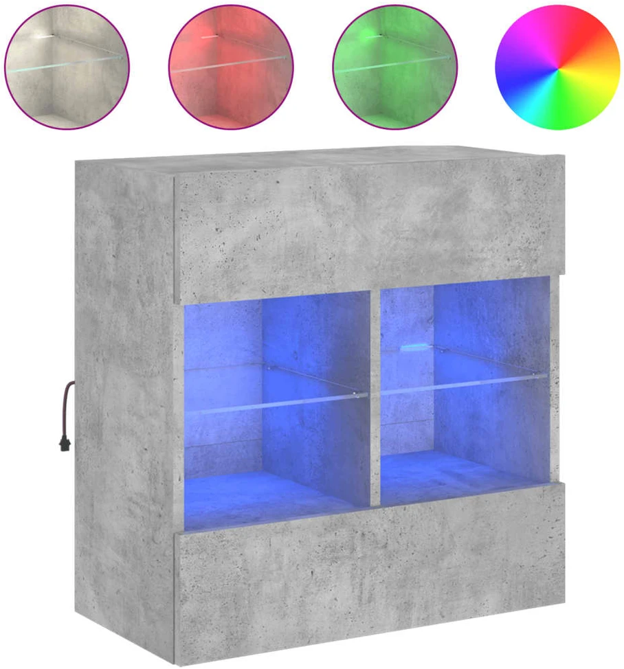 TV staliukas Sieninė TV spintelė su LED lemputėmis, betono, 58,5x30x60,5cm