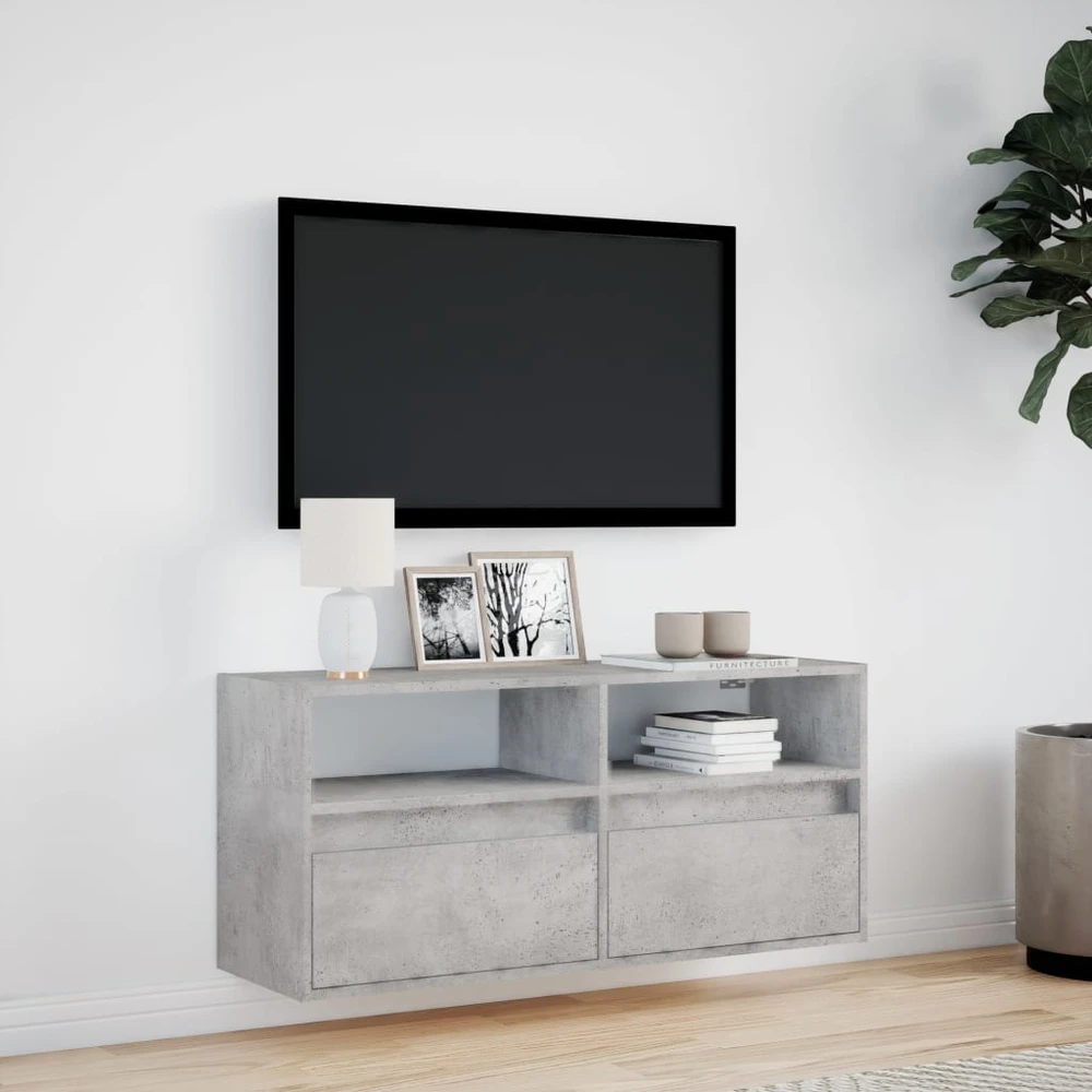 TV staliukas Sieninė TV spintelė su LED lemputėmis, betono, 100x31x45cm