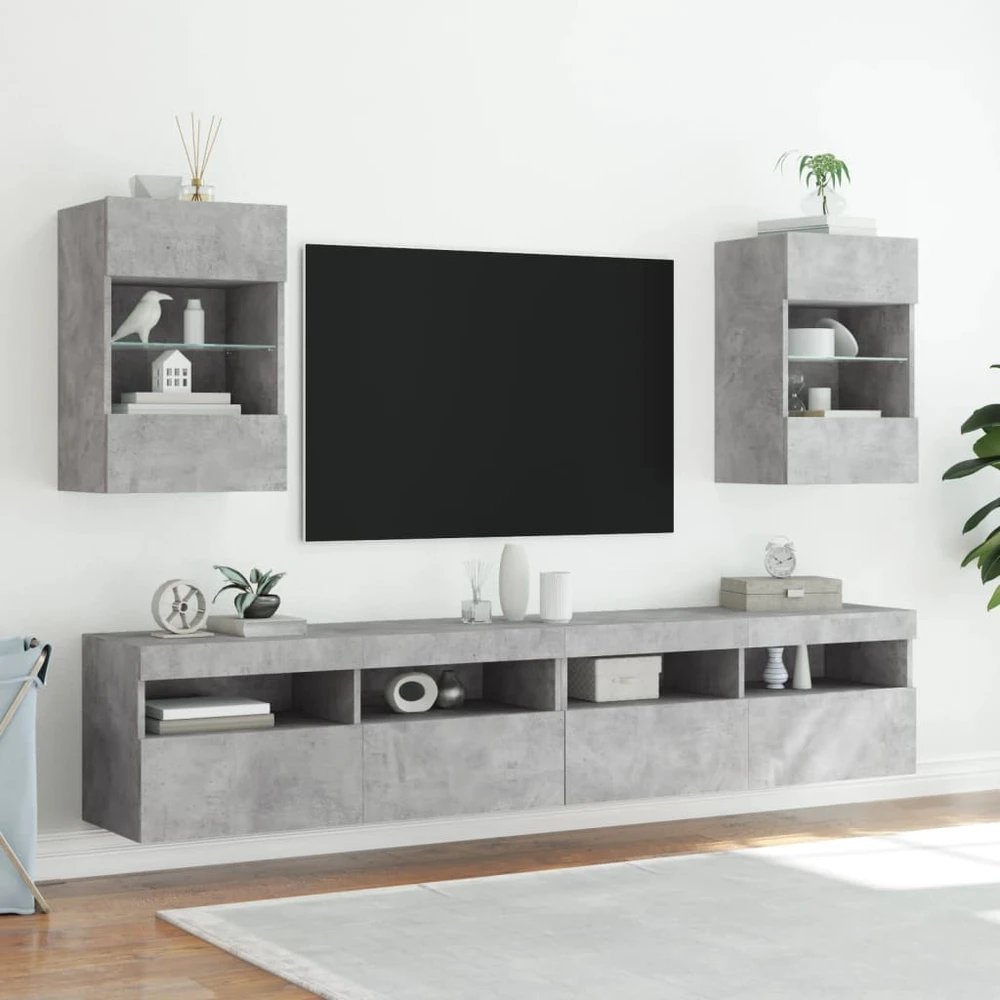 TV staliukas Sieninė TV spintelė su LED lemputėmis, betono, 40x30x60,5cm