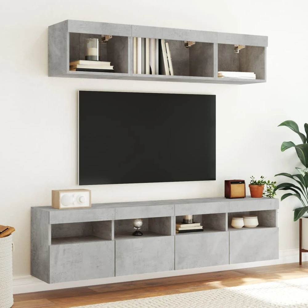TV staliukas Sieninė TV spintelė su LED lemputėmis, betono pilka, 80x30x40cm
