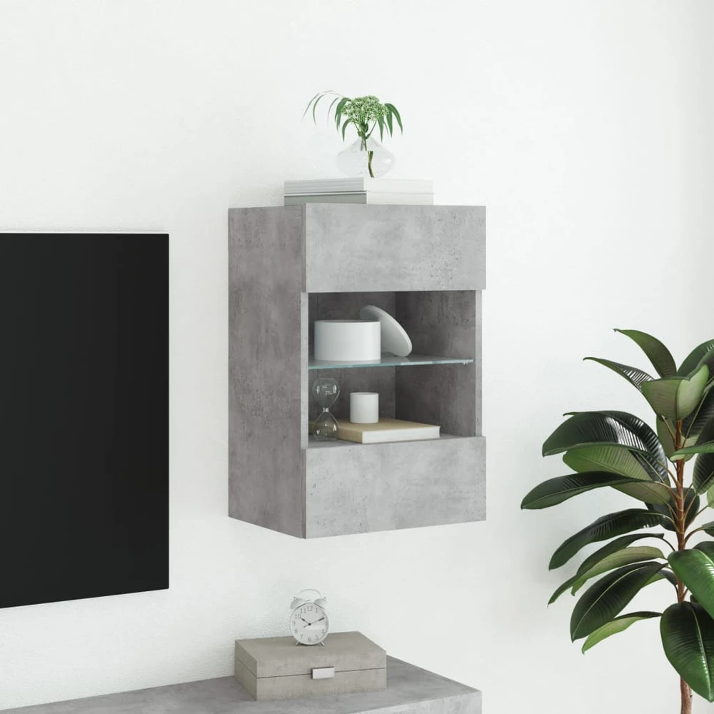 TV staliukas Sieninė TV spintelė su LED lemputėmis, betono, 40x30x60,5cm