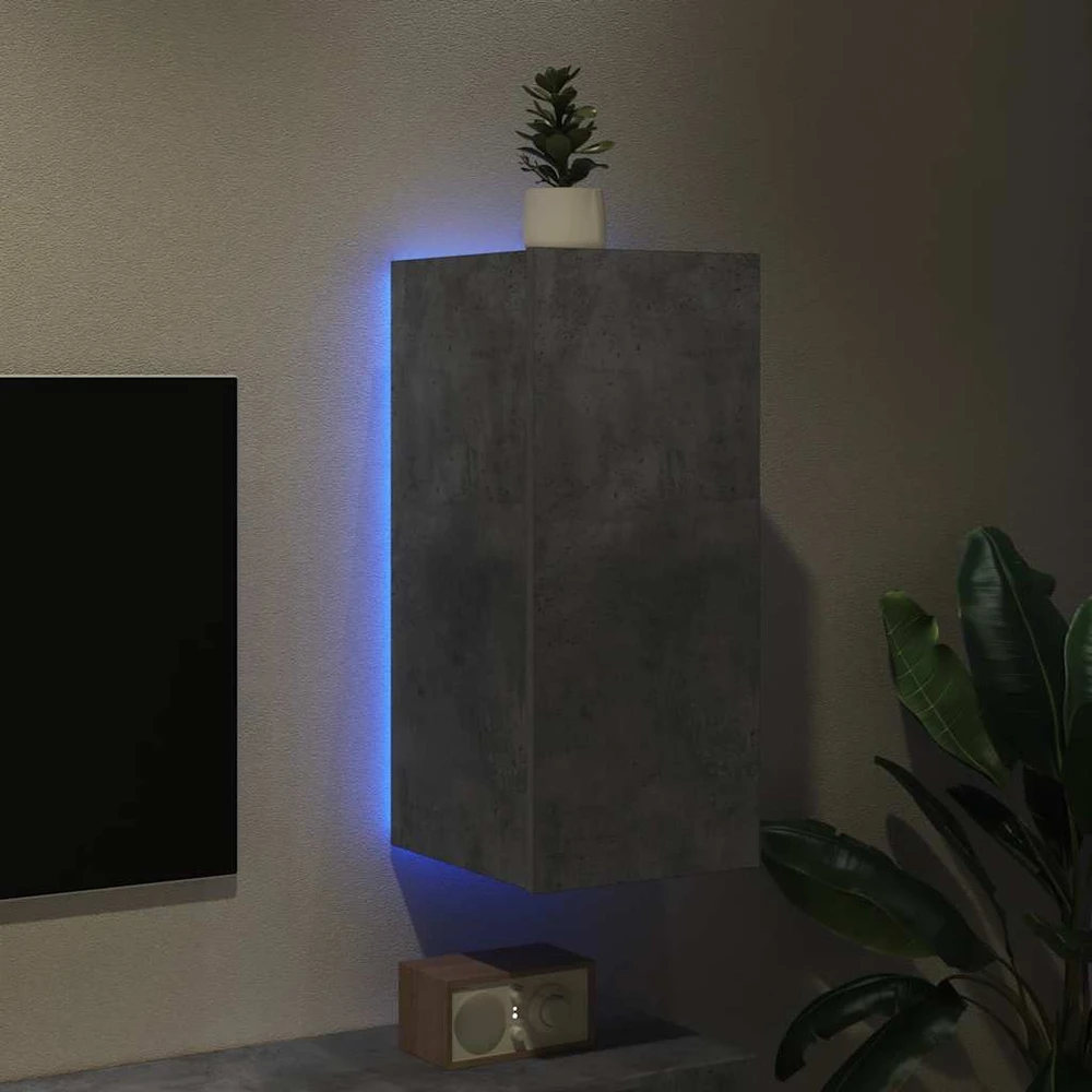 TV staliukas Sieninė TV spintelė su LED lemputėmis, betono, 30,5x35x70cm