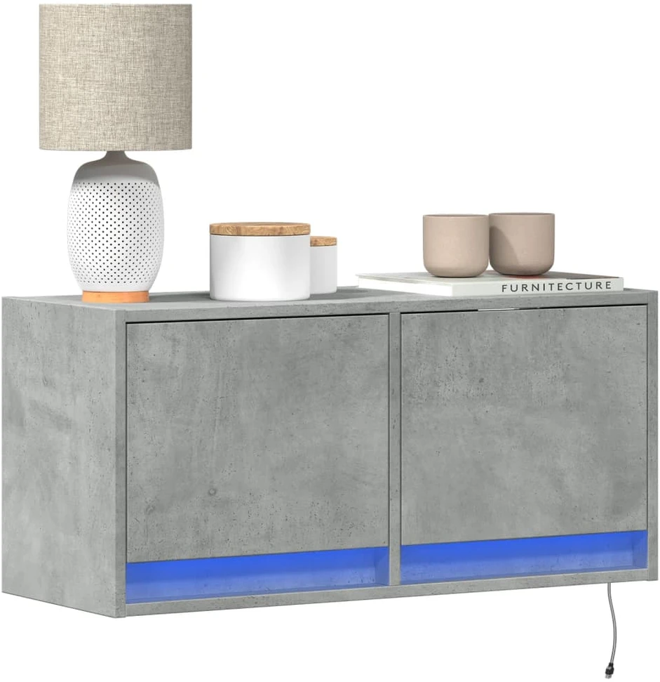TV staliukas Sieninė TV spintelė su LED lemputėmis, betono, 80x31x35cm