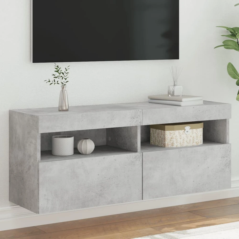 TV staliukas Sieninė TV spintelė su LED lemputėmis, betono, 100x30x40cm