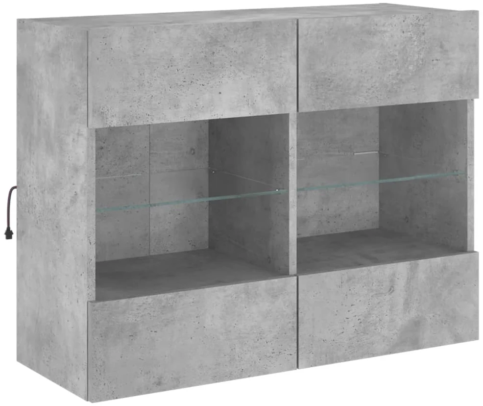 TV staliukas Sieninė TV spintelė su LED lemputėmis, betono, 78,5x30x60,5cm