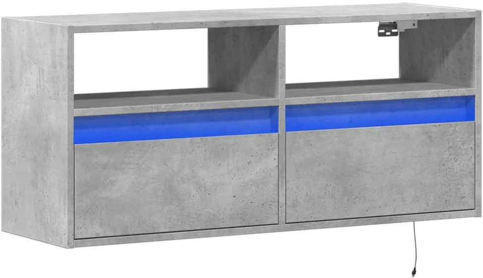 TV staliukas Sieninė TV spintelė su LED lemputėmis, betono, 100x31x45cm