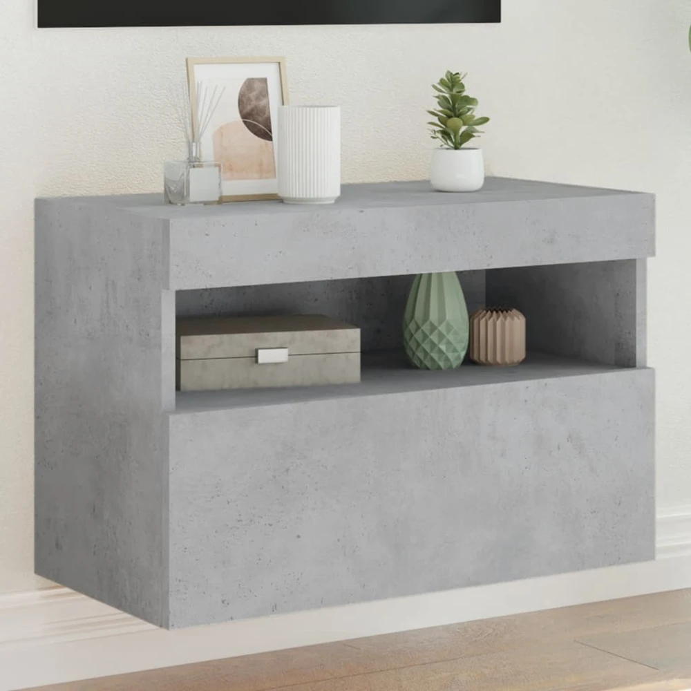 TV staliukas Sieninė TV spintelė su LED lemputėmis, betono pilka, 60x30x40cm