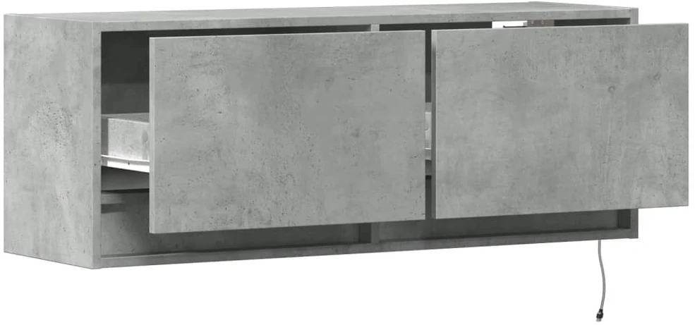 TV staliukas Sieninė TV spintelė su LED lemputėmis, betono, 100x31x35cm