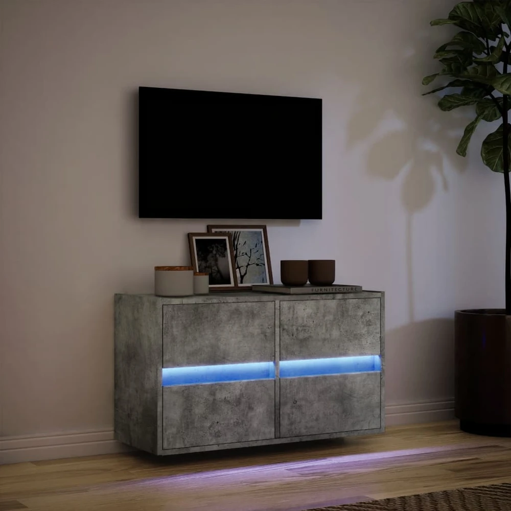 TV staliukas Sieninė TV spintelė su LED lemputėmis, betono, 80x31x45cm