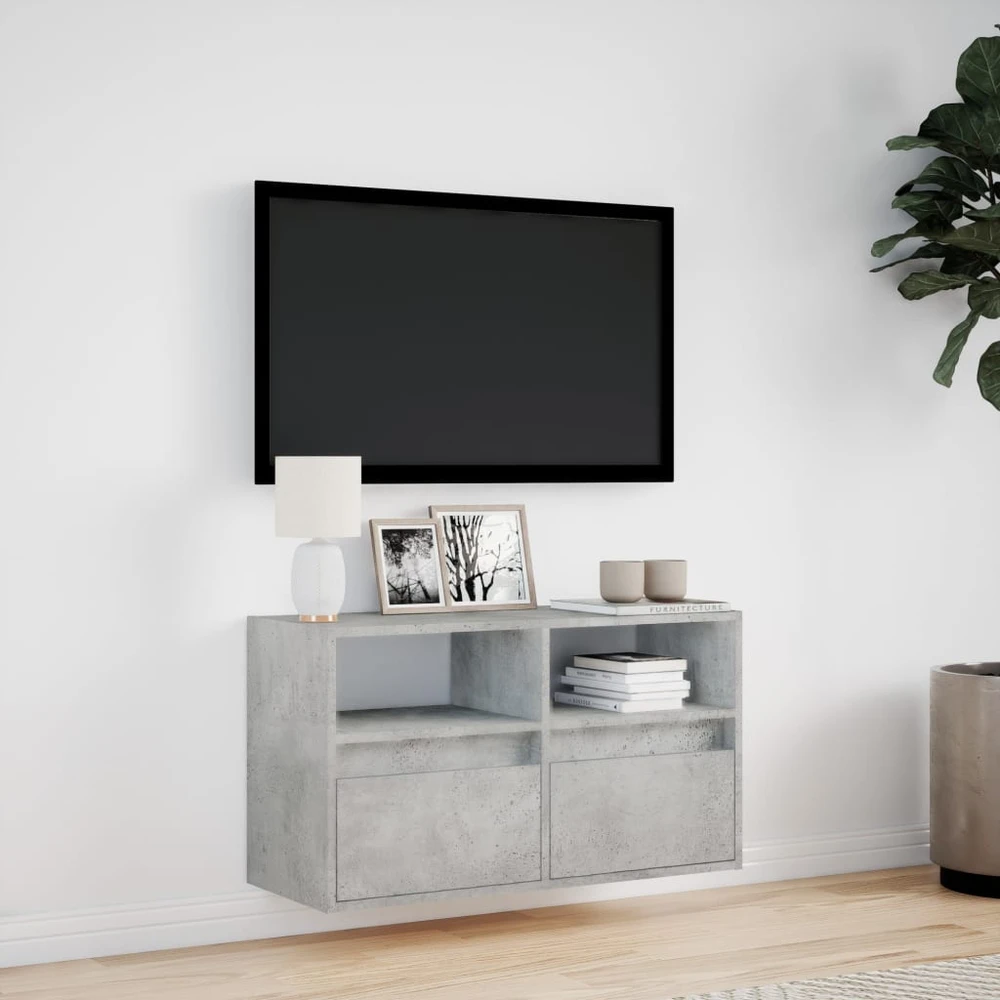 TV staliukas Sieninė TV spintelė su LED lemputėmis, betono, 80x31x45cm
