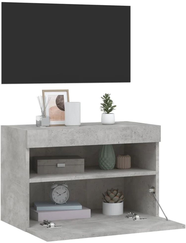 TV staliukas Sieninė TV spintelė su LED lemputėmis, betono pilka, 60x30x40cm